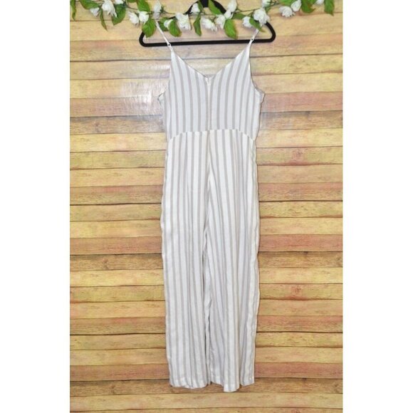 En Creme Ladies S Crop Wide Leg Striped Jumpsuit Romper Sleeveless Embroidered - Picture 5 of 11